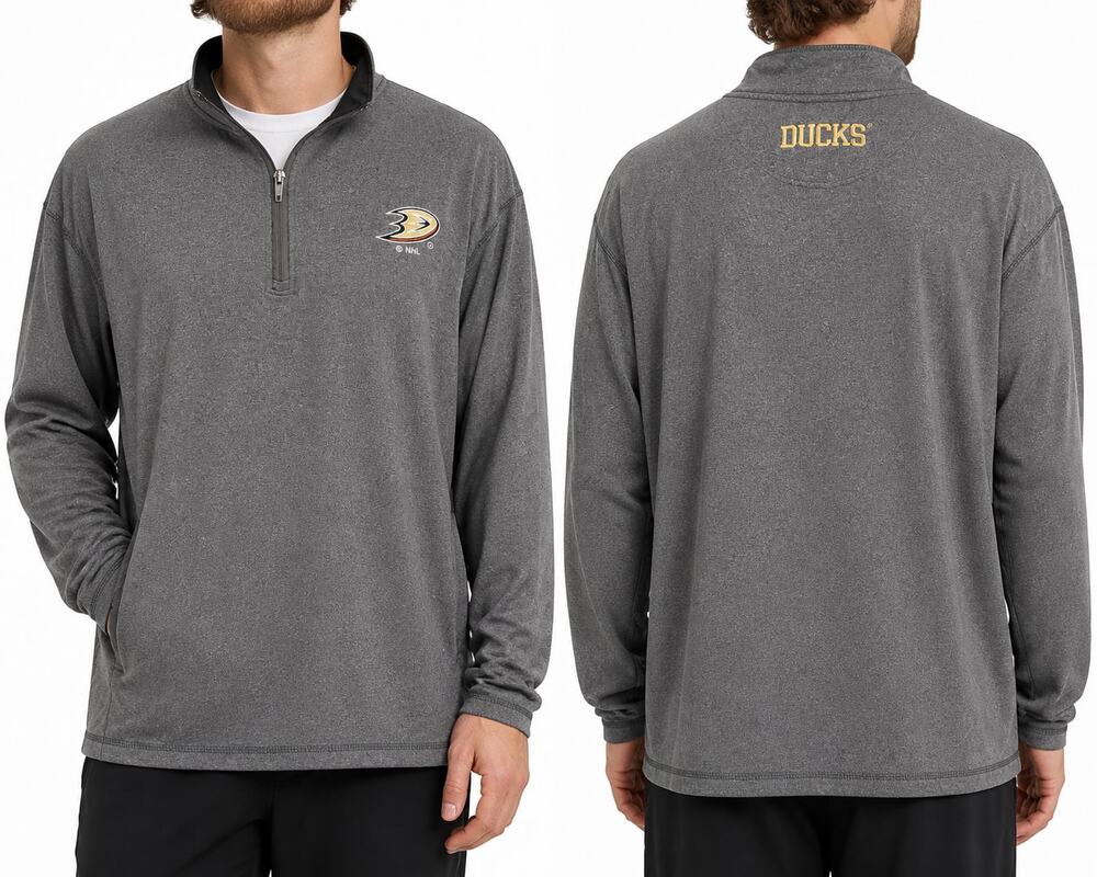 NHL Licensed Anaheim Ducks Hockey Gray Quarter-Zip Pullover Mens 2XL XXL Gameday